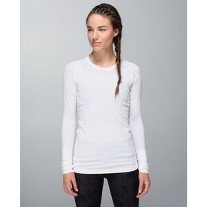 Lululemon Swiftly Tech Long Sleeve Top White Size 4 Crewneck Activewear Sporty